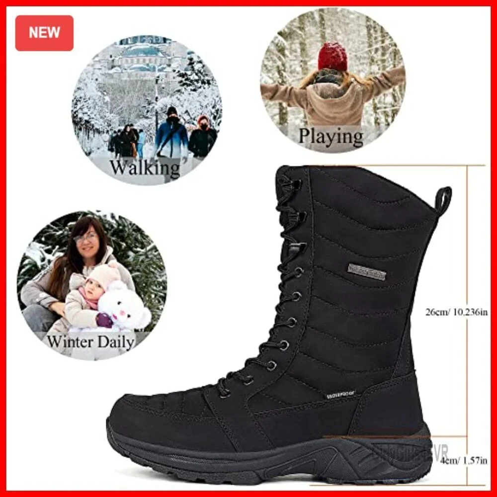 Waterproof Winter Snow Boots Warm Side Zipper Mid Calf Hiking Boots
